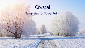  Presentation with rural road - Presentation theme consisting of winter rural road in a forest with frozen trees background and a sky blue colored foreground