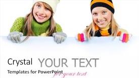  Presentation with blank - Beautiful PPT theme featuring winter sale - beautiful girls peeking from behind backdrop and a white colored foreground