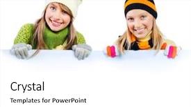  Presentation with teenage pregnancy - Beautiful PPT theme featuring winter sale - beautiful teenage girls holding blank backdrop and a white colored foreground