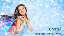  Presentation with christmas sale - Presentation theme enhanced with winter sale - christmas shopping smiling woman background and a  colored foreground