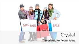  Presentation with group of diverse people - Audience pleasing slide deck consisting of winter sale - group of cheerful young people backdrop and a  colored foreground