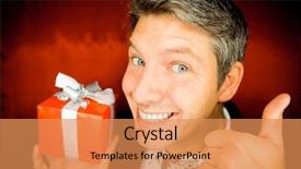  Presentation with present history - Cool new presentation with winter sale - portrait of businessman with present backdrop and a  colored foreground