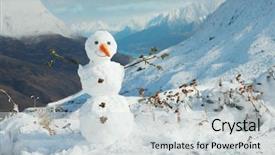  Presentation with winter scene - PPT theme enhanced with winter scene - happy snowman in mountains background and a light gray colored foreground