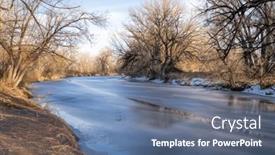  Presentation with winter river - Slide set having winter-scenery-of-frozen-cache background and a ocean colored foreground