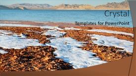  Presentation with mountain lake - Beautiful PPT theme featuring winter-scenery-of-mountain-lake backdrop and a light blue colored foreground