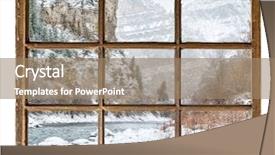  Presentation with jin ding monastry mountain - Audience pleasing PPT layouts consisting of winter scenery of mountain river backdrop and a coral colored foreground