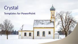  Presentation with bavaria - Slides having winter scenery with a church background and a sky blue colored foreground