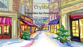  Presentation with city night - Theme featuring winter-scenery-with-illustrated-city background and a coral colored foreground