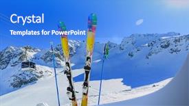  Presentation with ski - Cool new slide deck with winter season - mountains cable car backdrop and a cobalt blue colored foreground