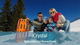  Presentation with winter family - Colorful presentation enhanced with winter season happy family having fun on fresh snow on vacation backdrop and a ocean colored foreground