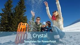  Presentation with winter family - Presentation featuring winter season happy family having fun on fresh snow on vacation background and a ocean colored foreground