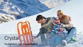  Presentation with winter family - Slide set having winter season happy family having fun on fresh snow on vacation background and a light blue colored foreground