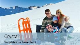  Presentation with winter family - Amazing slide set having winter season happy family having fun on fresh snow on vacation backdrop and a light blue colored foreground