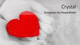  Presentation with waiter hand in white glove - Slide deck with winter senses - hands in warm white gloves background and a  colored foreground