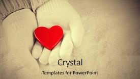  Presentation with hands holding - Theme featuring winter senses - hands in warm white gloves background and a  colored foreground