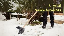  Presentation with blizzard - Amazing PPT theme having winter-shoveling-removing-snow backdrop and a tawny brown colored foreground