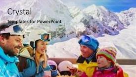  Presentation with ski - PPT theme enhanced with winter ski - skiers enjoying break for lunch filtered background and a light blue colored foreground