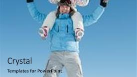  Presentation with winter family - Audience pleasing slide deck consisting of alpine skiing child - winter ski sun and fun backdrop and a light blue colored foreground