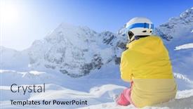  Presentation with ski - Cool new PPT theme with winter ski - woman enjoying winter on ski vacation backdrop and a light blue colored foreground