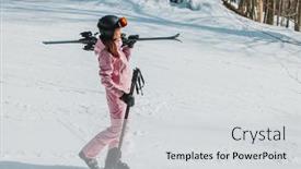  Presentation with sports wear ski goggles - Presentation theme having winter-skiing-ski-portrait background and a light gray colored foreground