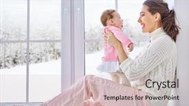  Presentation with planning family baby - Colorful slide deck enhanced with winter snow - happy cheerful family mother backdrop and a soft green colored foreground