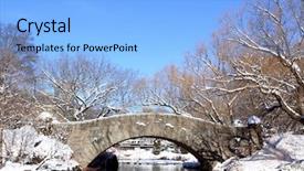  Presentation with winter and new beginnings - Theme with winter snow in central park background and a light blue colored foreground