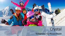  Presentation with winter family - Cool new presentation theme with winter snow sun and fun backdrop and a light blue colored foreground