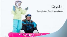  Presentation with ski - Beautiful theme featuring winter snowboarding - portrait of young backdrop and a sky blue colored foreground