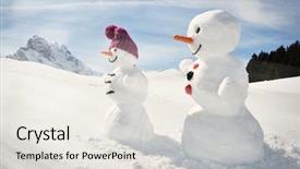  Presentation with snowmen - Colorful presentation enhanced with winter snowman - funny snowmen against swiss alps backdrop and a sky blue colored foreground