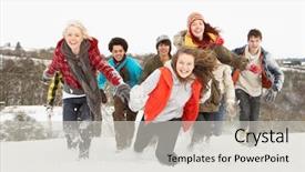  Presentation with teenage - Amazing slides having winter snowman - group of teenage friends having backdrop and a light gray colored foreground