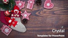  Presentation with christmas red - Colorful PPT theme enhanced with winter snowman - red christmas decorations on rustic backdrop and a dark gray colored foreground