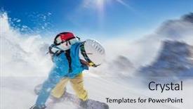  Presentation with running mountains - PPT theme featuring winter sport and recreation leasure background and a light blue colored foreground