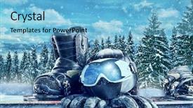  Presentation with winter forest - Presentation design enhanced with ski racing - winter sport equipment on winter background and a light blue colored foreground