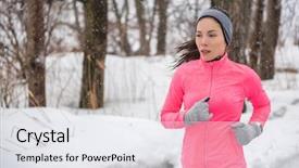  Presentation with wind weather - Amazing PPT theme having winter sport fitness girl running backdrop and a sky blue colored foreground