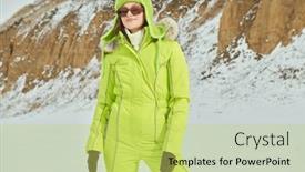  Presentation with green fashion - PPT theme enhanced with winter-sport-in-the-mountains background and a  colored foreground