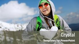  Presentation with heart in hands - Colorful presentation theme enhanced with winter sport snowboarding - portrait backdrop and a gray colored foreground