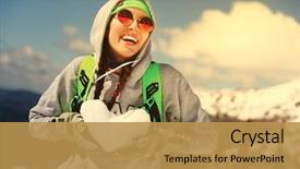  Presentation with hands heart - Slide set with winter sport snowboarding - portrait background and a gold colored foreground