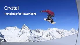  Presentation with extreme - Beautiful PPT theme featuring winter sports - flying snowboarder on mountains extreme backdrop and a ocean colored foreground