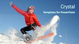  Presentation with snowboard - Presentation design enhanced with winter sports - pretty young woman on snowboard background and a ocean colored foreground
