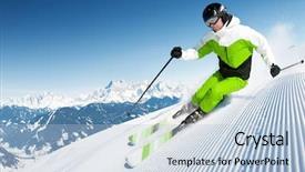  Presentation with winter sports - Slides enhanced with winter sports - skier in mountains prepared piste background and a light blue colored foreground