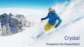  Presentation with winter sports - PPT theme consisting of winter sports - skier on piste running downhill background and a sky blue colored foreground