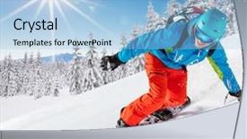  Presentation with skiing - Amazing theme having winter sports - skier skiing downhill during sunny backdrop and a light blue colored foreground
