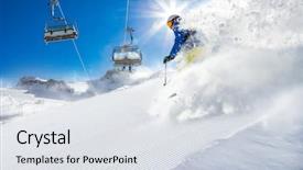  Presentation with high throughput satellite - Slides having winter sports - skier skiing downhill in high background and a sky blue colored foreground