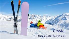  Presentation with winter sports - Colorful slide set enhanced with winter sports - snowboarder and skiier sitting backdrop and a sky blue colored foreground