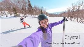  Presentation with winter sports - Presentation theme consisting of winter-sports-fun-happy-asian background and a light blue colored foreground