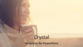  Presentation with tea and coffee - Slide deck featuring winter sun - woman wearing warm knit clothes background and a lemonade colored foreground