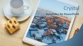  Presentation with residential - PPT theme enhanced with winter-sunrise-over-residential-area background and a sky blue colored foreground