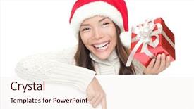  Presentation with girl christmas - Slides featuring winter sweater isolated on white background and a sky blue colored foreground