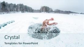  Presentation with winter ice - Presentation design having winter swim in the ice background and a sky blue colored foreground