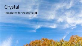  Presentation with fall leaves border - Presentation theme enhanced with leaves against a cloudy blue background and a light blue colored foreground